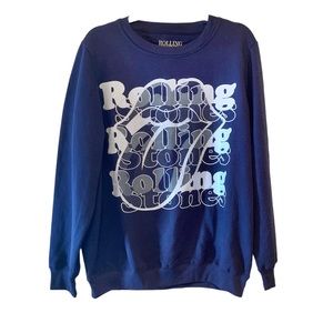 NWT Rolling Stones Navy Retro Lettering Crewneck Sweatshirt Sz L